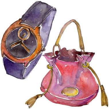 Moda izole aksesuarları illüstrasyon suluboya tarzında ayarla