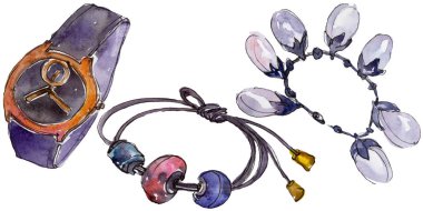 Moda izole aksesuarları illüstrasyon suluboya tarzında ayarla