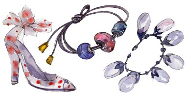 Moda izole aksesuarları illüstrasyon suluboya tarzında ayarla