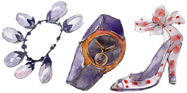 Moda izole aksesuarları illüstrasyon suluboya tarzında ayarla