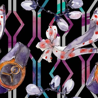 Moda aksesuarları illüstrasyon suluboya tarzında. Sorunsuz arka plan deseni. Kumaş duvar kağıdı yazdırma doku.