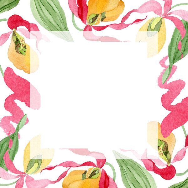 орхидеи женские туфли орхидеи акварель рамка иллюстрация изолированы на белом с копировальным местом
