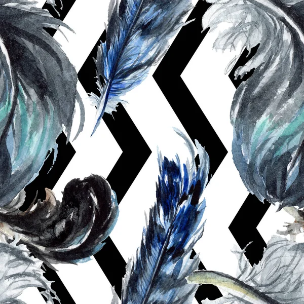 Svarta Fjädrar Akvarell Ritning Sömlös Bakgrundsmönster Tyg Tapeter Tryckta Textur — Stockfoto