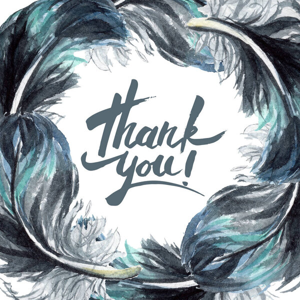 Черные перья выделены акварелью. Граница рамка с благодарностью
.