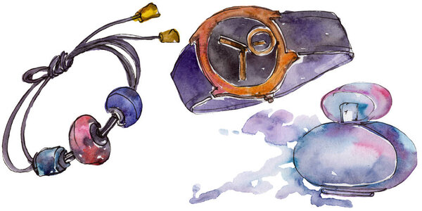 Trendy isolated accessories illustration set in watercolor style