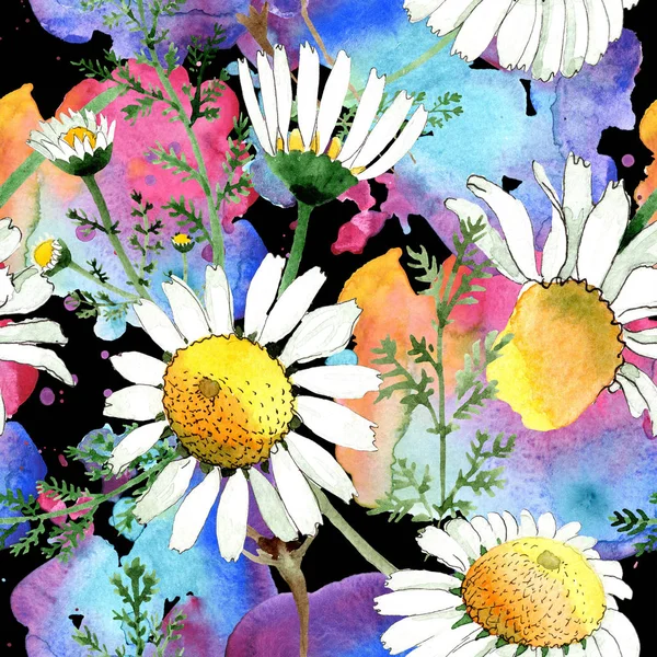 카모마일 꽃입니다 수채화 집합입니다 수채화 그리기 해당입니다 원활한 패턴입니다 패브릭 — 스톡 사진
