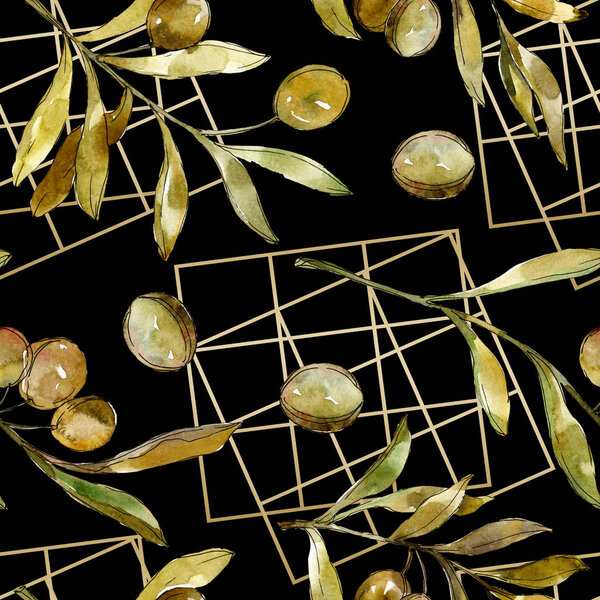 Green olives watercolor background illustration set. Watercolour drawing fashion aquarelle isolated. Botanical olive foliage.