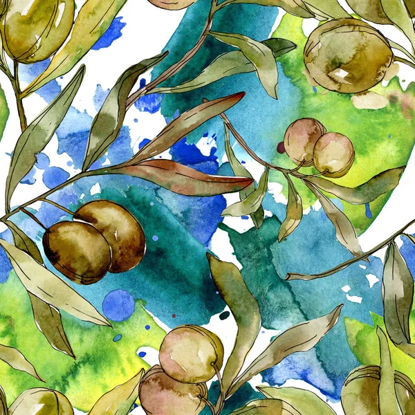 Green Olives Watercolor Background Illustration Set Watercolour Drawing Aquarelle Seamless — Stock Photo, Image