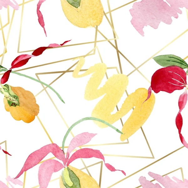 Lady slipper orchids with brushstrokes watercolor illustration on white background, seamless background pattern — Stock Image Lady Slipper Orchids Brushstrokes Watercolor Illustration White Background Seamless Background Royalty Free Stock Photos