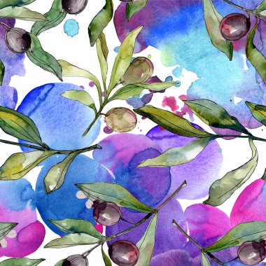 Siyah zeytin suluboya arka plan illüstrasyon ayarlayın. Suluboya çizim moda aquarelle izole. Sorunsuz arka plan deseni. Kumaş duvar kağıdı yazdırma doku.