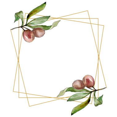 Kare siyah zeytin suluboya arka plan ile. Suluboya çizim seti.