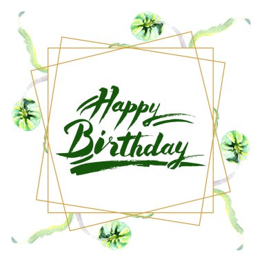 Mutlu yıllar işareti ile daisy çiçekli çerçeve. Suluboya arka plan illüstrasyon küme. Suluboya çizim moda aquarelle izole.  