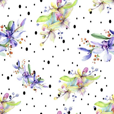 Pembe ve mor orkide çiçekler. Suluboya çizim moda aquarelle izole. Sorunsuz arka plan deseni. Kumaş duvar kağıdı yazdırma doku.