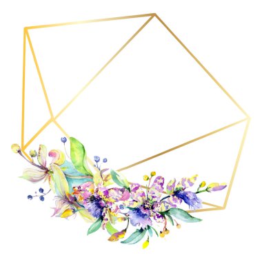 Pembe ve mor orkide çiçekli çerçeve. Suluboya çizim moda aquarelle izole. Süsleme sınır 