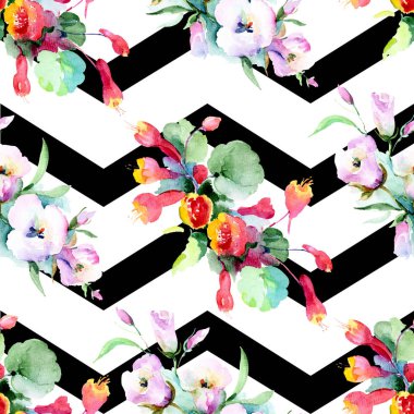 Renkli bahar çiçekleri ile arka plan. Suluboya arka plan illüstrasyon küme. Suluboya çizim moda aquarelle izole. İzole buket doku