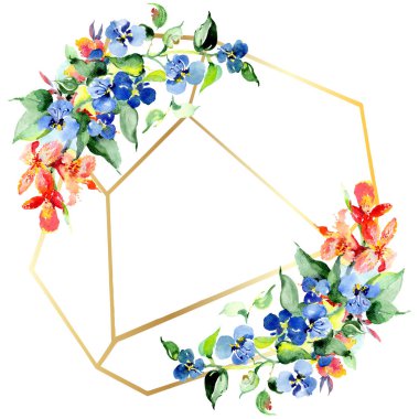 Renkli bahar çiçekleri çerçevesinde. Suluboya arka plan illüstrasyon küme. Suluboya çizim moda aquarelle izole. Dekoratif kenarlık 