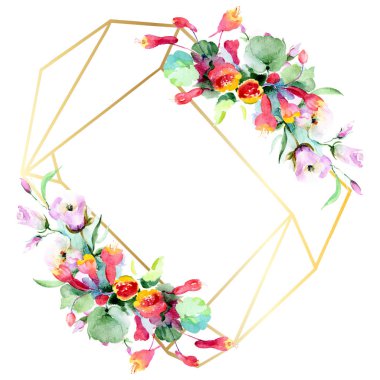 Renkli bahar çiçekleri çerçevesinde. Suluboya arka plan illüstrasyon küme. Suluboya çizim moda aquarelle izole. Dekoratif kenarlık 