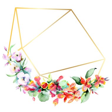 Renkli bahar çiçekleri çerçevesinde. Suluboya arka plan illüstrasyon küme. Suluboya çizim moda aquarelle izole. Dekoratif kenarlık 