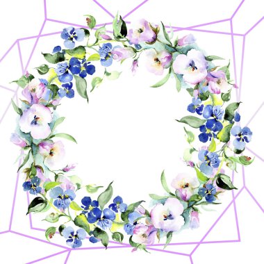 Renkli bahar çiçekleri çerçevesinde. Suluboya arka plan illüstrasyon küme. Suluboya çizim moda aquarelle izole. Dekoratif kenarlık 