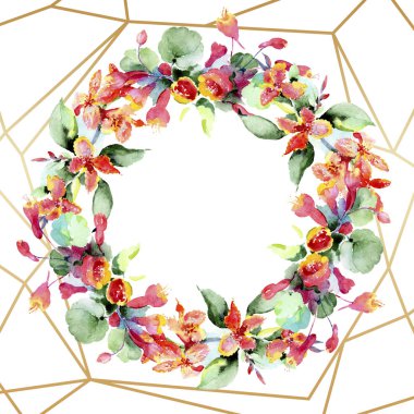 Renkli bahar çiçekleri çerçevesinde. Suluboya arka plan illüstrasyon küme. Suluboya çizim moda aquarelle izole. Dekoratif kenarlık 