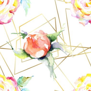 Turuncu gül çiçek. Suluboya çizim moda aquarelle izole. Sorunsuz arka plan deseni. Kumaş duvar kağıdı yazdırma doku.