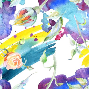 Turuncu gül çiçek. Suluboya çizim moda aquarelle izole. Sorunsuz arka plan deseni. Kumaş duvar kağıdı yazdırma doku.