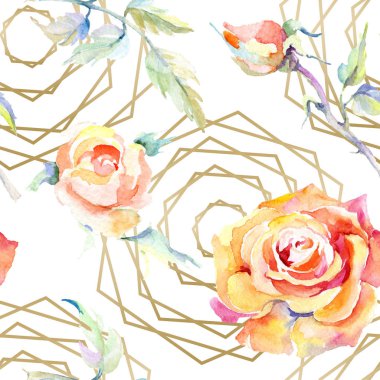 Turuncu gül çiçek. Suluboya çizim moda aquarelle izole. Sorunsuz arka plan deseni. Kumaş duvar kağıdı yazdırma doku.