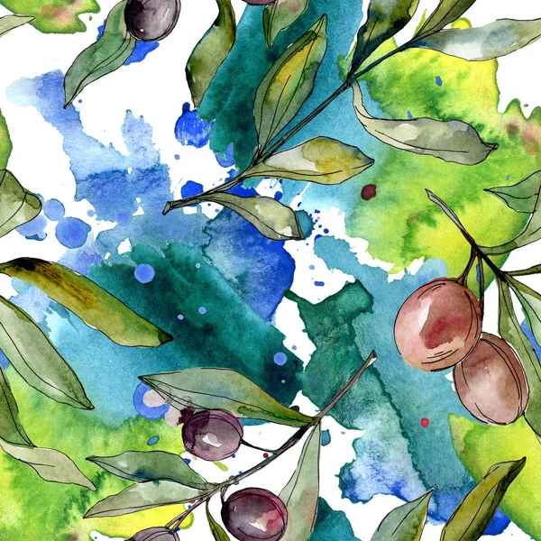 Olives Noires Aquarelle Fond Illustration Ensemble Aquarelle Dessin Mode Aquarelle — Photo