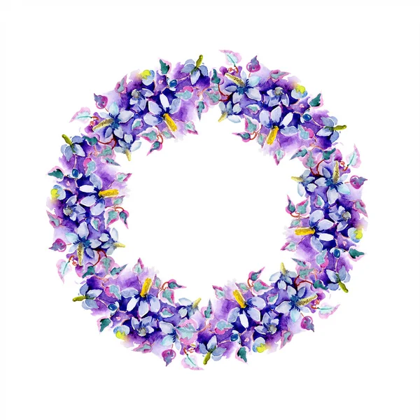 Ramo Flores Púrpuras Conjunto Ilustración Fondo Acuarela Acuarela Dibujo Moda —  Fotos de Stock