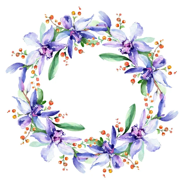 Cornice Con Fiori Orchidea Rosa Viola Acquerello Disegno Moda Acquerello — Foto Stock