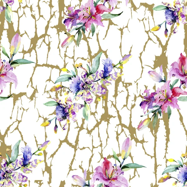 Fiori Orchidea Rosa Viola Acquerello Disegno Moda Acquerello Isolato Modello — Foto Stock