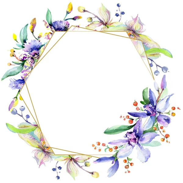 Rahmen Mit Rosa Und Lila Orchideenblüten Aquarellzeichnung Modeaquarell Isoliert Ornamentrand — Stockfoto
