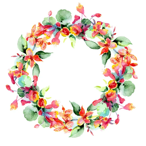 Renkli bahar çiçekleri çerçevesinde. Suluboya arka plan illüstrasyon küme. Suluboya çizim moda aquarelle izole. Dekoratif kenarlık 