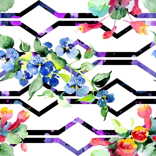 Achtergrond Met Kleurrijke Lentebloemen Aquarel Achtergrond Afbeelding Instellen Aquarel Tekenen — Stockfoto