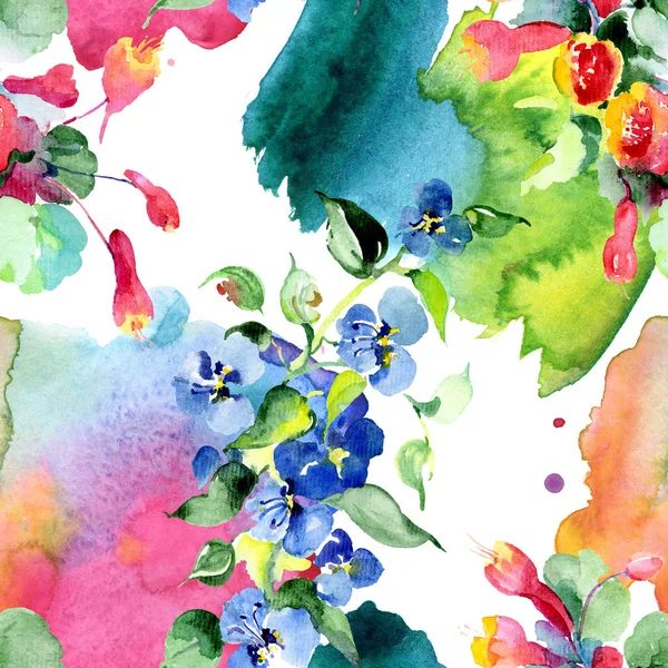 Achtergrond Met Kleurrijke Lentebloemen Aquarel Achtergrond Afbeelding Instellen Aquarel Tekenen — Stockfoto