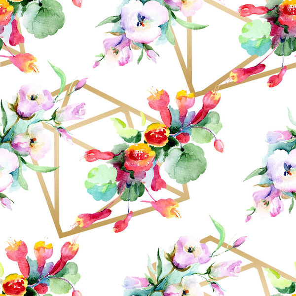 Background with colorful spring flowers. Watercolor background illustration set. Watercolour drawing fashion aquarelle isolated. Isolated bouquet texture