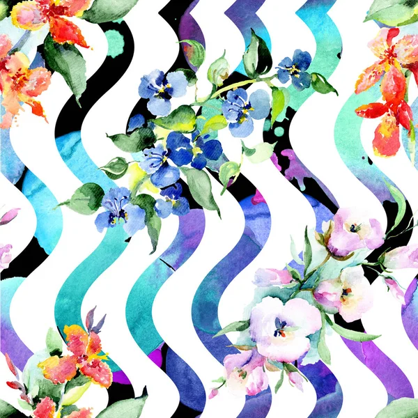 Φόντο Πολύχρωμα Ανοιξιάτικα Λουλούδια Ακουαρέλα Φόντο Εικόνα Σύνολο Ακουαρέλα Σχεδίασης — Φωτογραφία Αρχείου