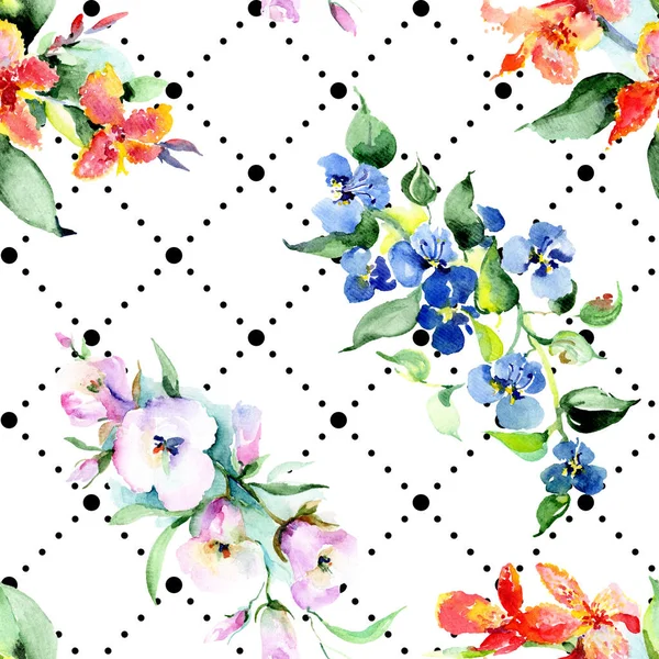 Fondo Con Flores Primavera Colores Conjunto Ilustración Fondo Acuarela Acuarela — Foto de Stock