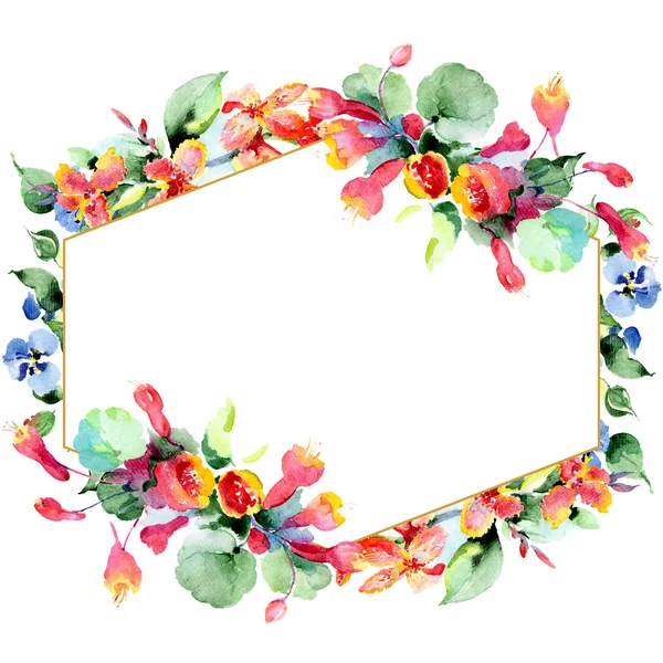 Cornice Fiori Primaverili Colorati Acquerello Sfondo Illustrazione Set Acquerello Disegno — Foto Stock