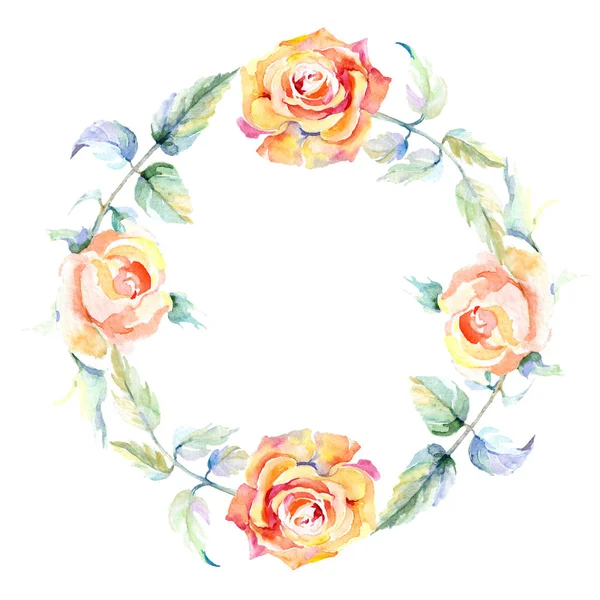 Cornice Con Fiori Rosa Arancio Acquerello Sfondo Illustrazione Set Acquerello — Foto Stock