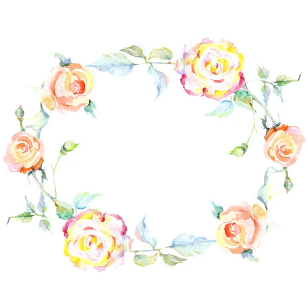 Turuncu gül çiçek çerçeveli. Suluboya arka plan illüstrasyon küme. Suluboya çizim moda aquarelle izole. Dekoratif kenarlık 