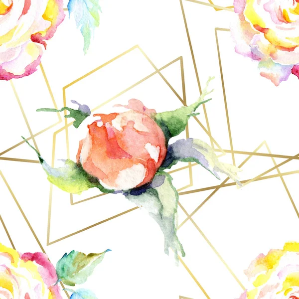 Orange Ros Blommor Akvarell Ritning Mode Aquarelle Isolerade Sömlös Bakgrundsmönster — Stockfoto