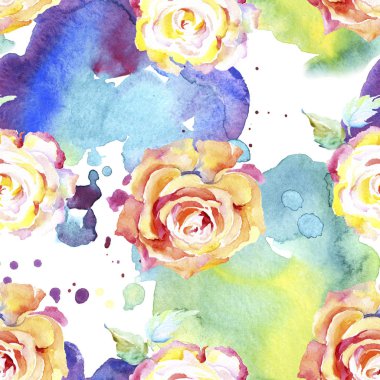 Turuncu gül çiçek. Suluboya çizim moda aquarelle izole. Sorunsuz arka plan deseni. Kumaş duvar kağıdı yazdırma doku.
