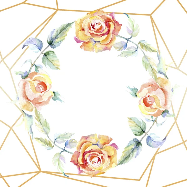 Πλαίσιο Πορτοκαλί Τριαντάφυλλο Λουλούδια Ακουαρέλα Φόντο Εικόνα Σύνολο Ακουαρέλα Σχεδίασης — Φωτογραφία Αρχείου