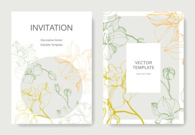 Vector orchids. Engraved ink art. Wedding background cards with decorative flowers. Invitation cards graphic set banner. clipart