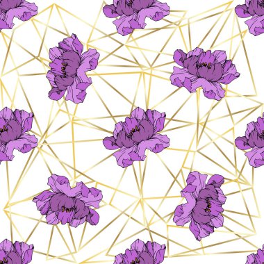 Vektör mor peonies süs arka plan üzerinde. Oyulmuş mürekkep sanat. Sorunsuz arka plan deseni. Yazdırma doku duvar kağıdı.