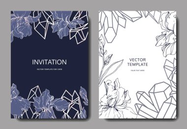 Vector irises. Engraved ink art. Wedding background cards with decorative flowers. Invitation cards graphic set banner. clipart