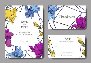 Vektör Süsen. Oyulmuş mürekkep sanat. Arka plan kartları dekoratif çiçeklerle düğün. Teşekkür ederim, rsvp, davetiye kartları grafik afiş ayarla.