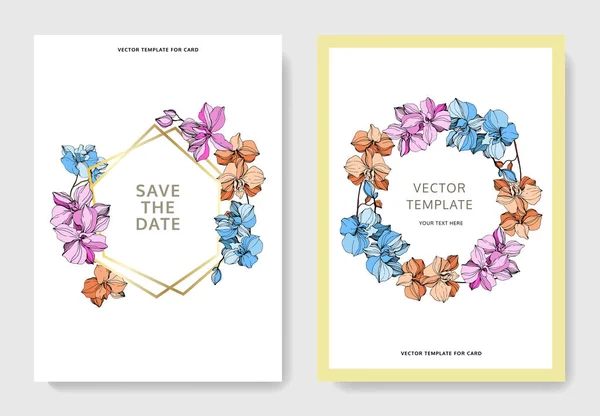 Vektor Orchideen Tuschebilder Hochzeitshintergrundkarten Mit Dekorativen Blumen Einladungskarten Grafisches Set — Stockvektor
