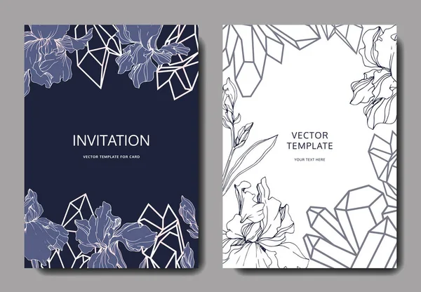 Iris Vectoriels Encre Gravée Cartes Fond Mariage Avec Des Fleurs — Image vectorielle